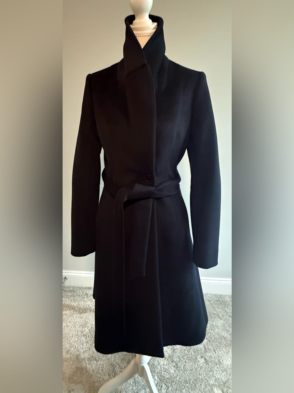 REISS Black Wool Belted Pea Coat - Size 2